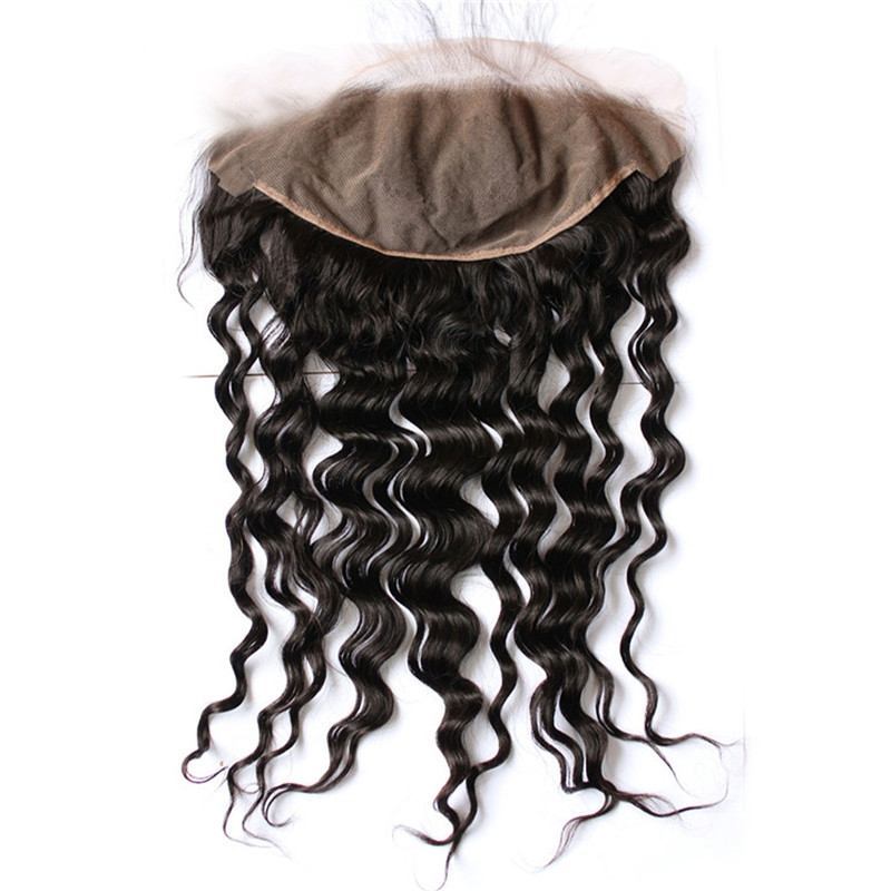 Pre Plucked Lace Frontal Closure 13X6 Human Hair Indian Virgin Hair loose deep wave Natural color density 130% Bleached knots