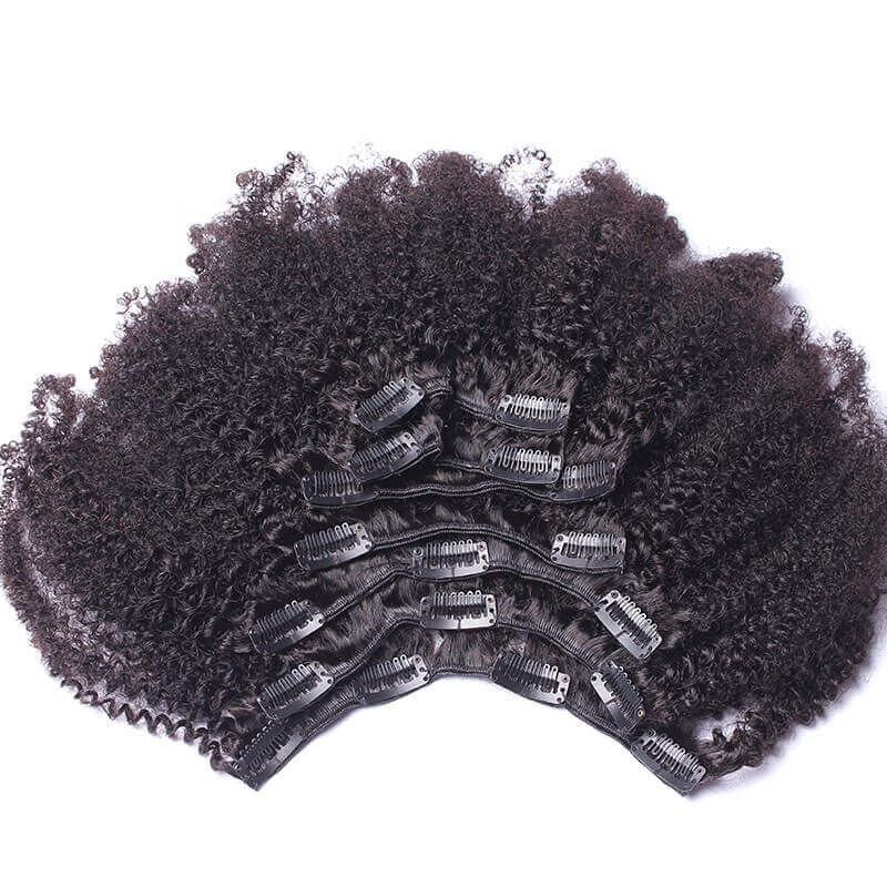 Kinky Curly Clip in Human Hair Extensions Natural Brazilian Human Hair Full Head