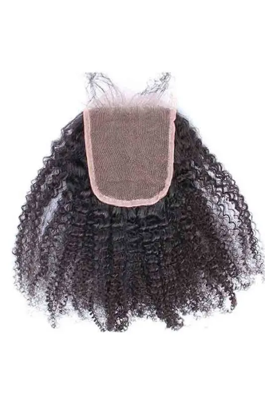 European Real Human Hair Afro Kinky Curly Free Part 4x4 Lace Closure