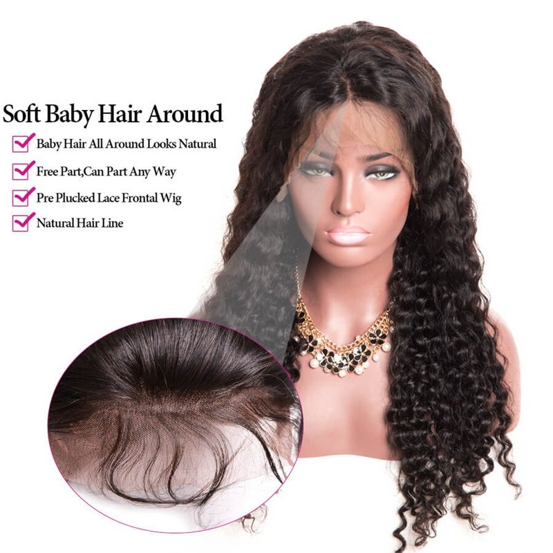 Pre-Plucked 300% Density Wigs  Human Hair Wigs Deep Wave Natural Hair Line Brazilian Lace Wigs