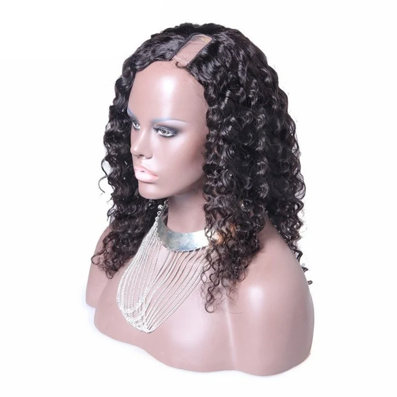 Deep Wave Brazilian Virgin Human Hair U Part Wigs Wowafrican