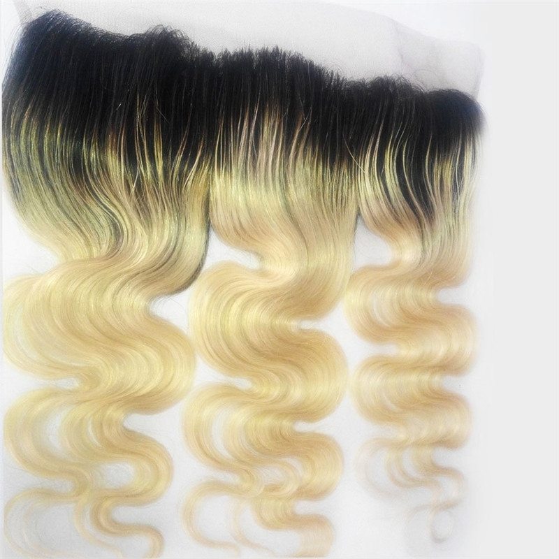 Ombre 13X4 Lace Frontal 1b/613# Ombre Blonde Hand Made Ear to Ear Body Wave Lace Frontal Hair Extension Bleached Knots with Baby Hair