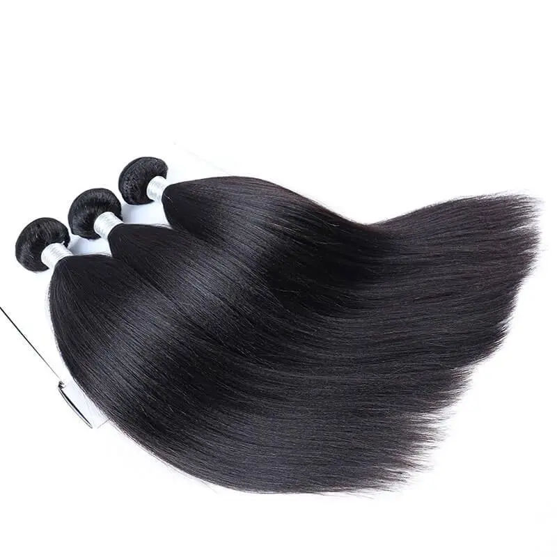 Peruvian Remy Human Hair Yaki Straight Hair Weave Natural Color 3 Bundles