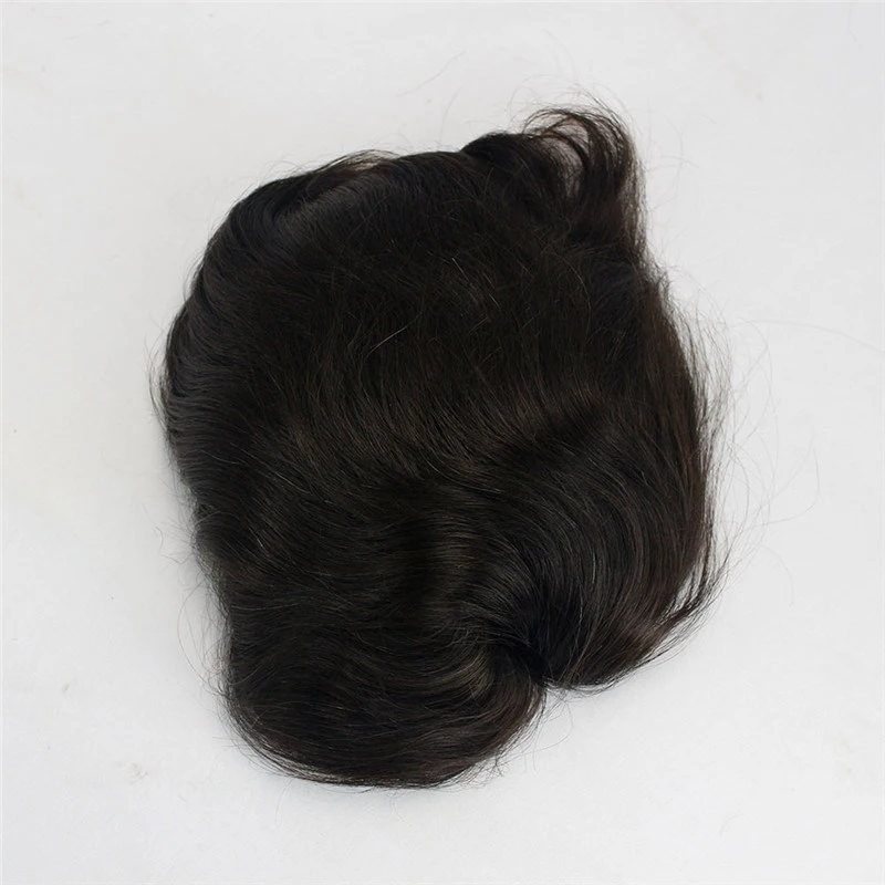 PU With Mono Swiss Lace Comfortable 8x10 Hair Replacement System Men's Toupee 100% Human Hair Piece