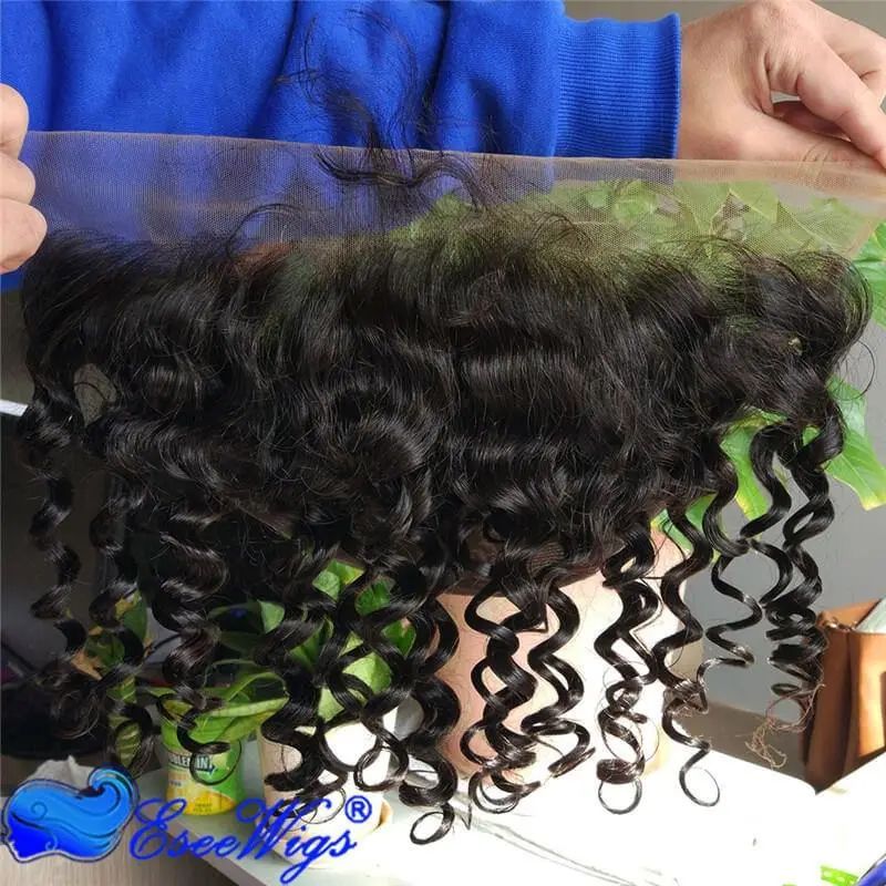 13x4 Loose Curly Lace Frontal With Stretch Cap For Making Wigs Black Color Virgin Brazilian Hair