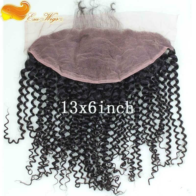 Pre Plucked 13X6 Mongolian Kinky Curly Virgin Hair Lace Frontal Closure Bleached knots  Natural Color Density 130% In Stock