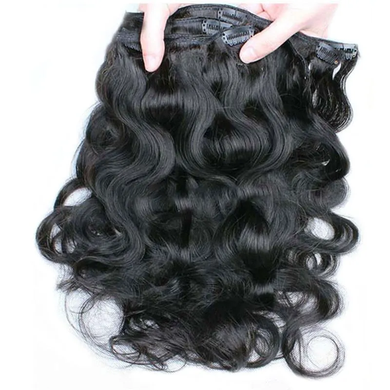 Clip In Human Hair Extensions Body Wave Brazilian Virgin Hair Natural Color