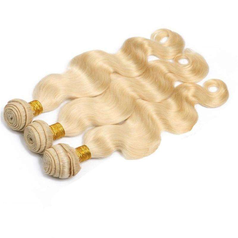 22.5x4x2'' Pre Plucked 360 Lace Frontal Closure With Bundles 4Pcs Lot #613 Blonde Russian Body Wave Wavy Virgin Human Hair Weaves With 360 Full Lace