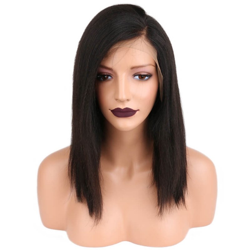 Yaki Straight Wig Short Human Hair Bob Lace Front Wigs Black Women Brazilian Remy Lace Wigs Pre Plucked Bleacked Knots