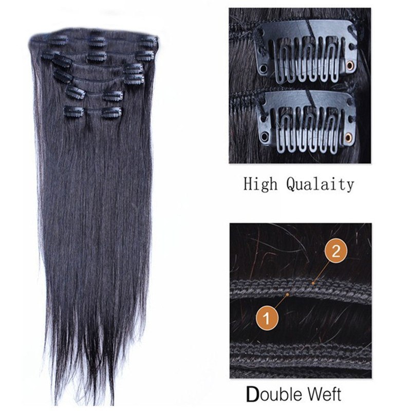 Clip In Human Hair Extensions Silky Straight Indian Remy Hair Natural Color