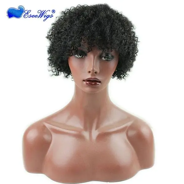 Short Kinky Curly Wig Real Human Hair Afro Curly Wigs Black Color Natural Looking For Women