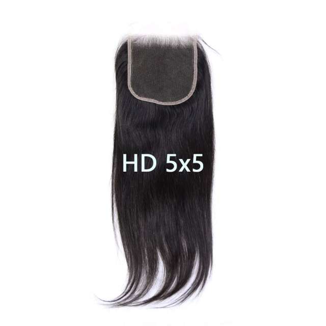 5X5 Transparent Invisible Hd Lace Thinner Lace Closure Malaysian Straight Wave Human Hair With Baby Hair Bleached Knots 10A Lace Top Closure