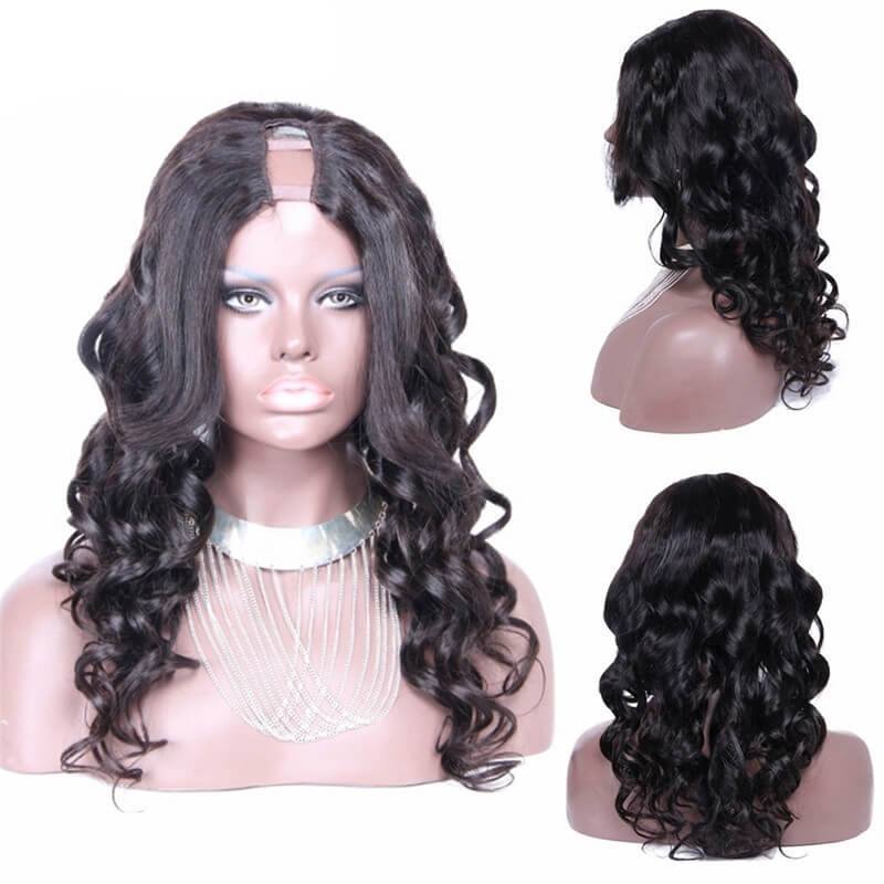 U Part Wigs Loose Wavy Brazilian Virgin Human Hair Lace Front 8-24 in stock