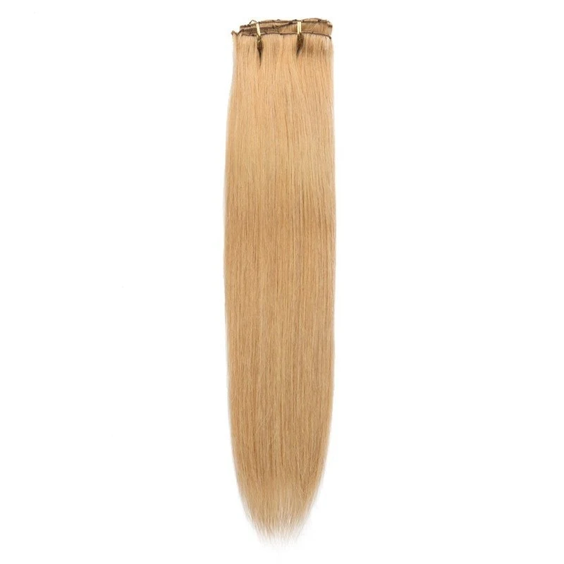 100g 7pcs Virgin Hair Clip in Extension Silky Straight Light Blonde Color