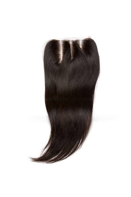 Real Human Hair Silky Straight Three Part Lace Closure 4x4 inchs Natural Color