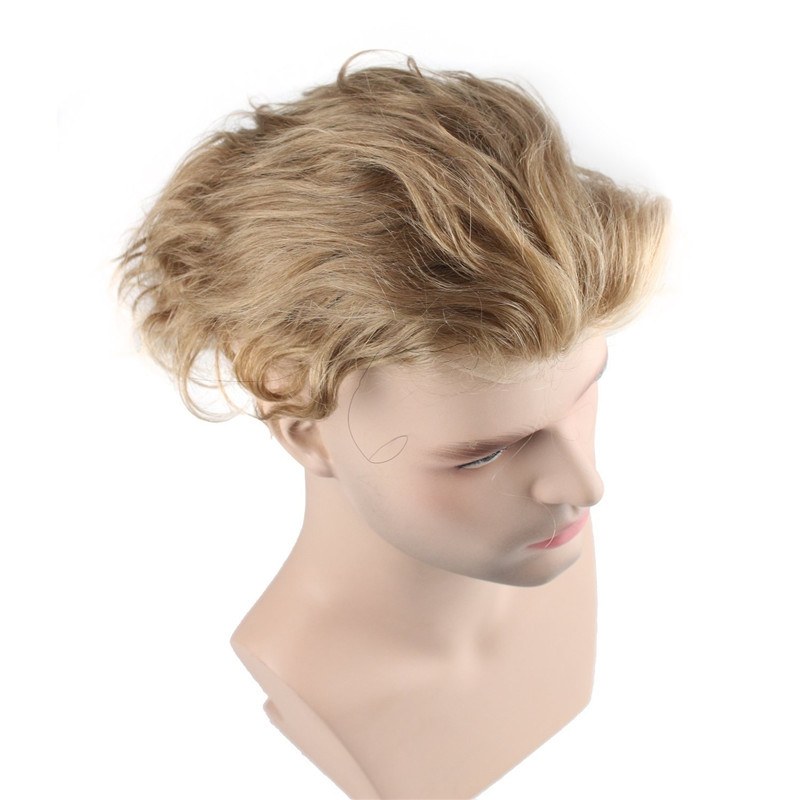 Men's Wig Human Hair Hairpiece Toupee Super Thin Skin Hair Replacement (#21 Ash Blonde)