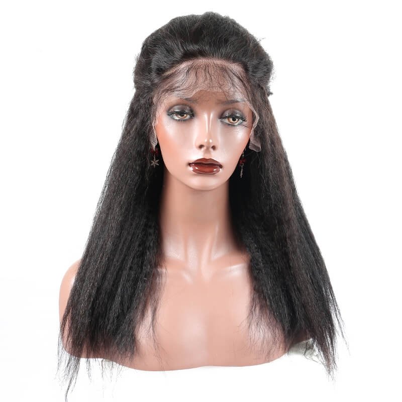 300% Density Wigs Kinky Straight Pre-Plucked Glueless Human Hair Lace Front Wigs for Black Women Natural Hair Line