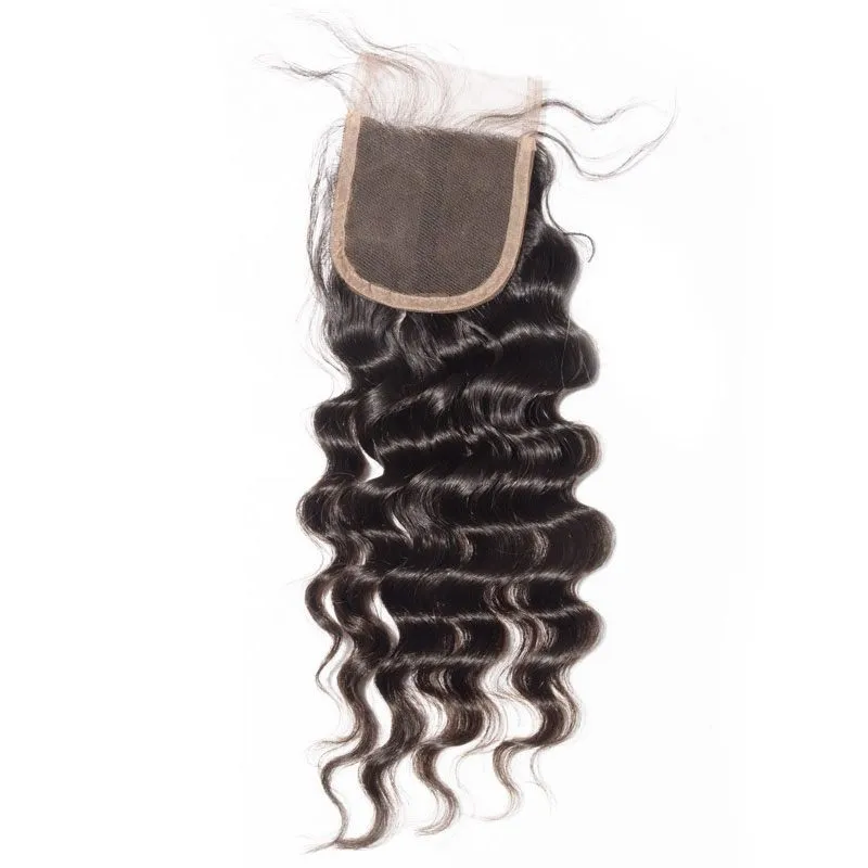 Excellent Loose Deep Wave Swiss Lace Closure  Bleach Knots  4*4  Unprocessed Human Remy Hair Brazilian Hair 120% density