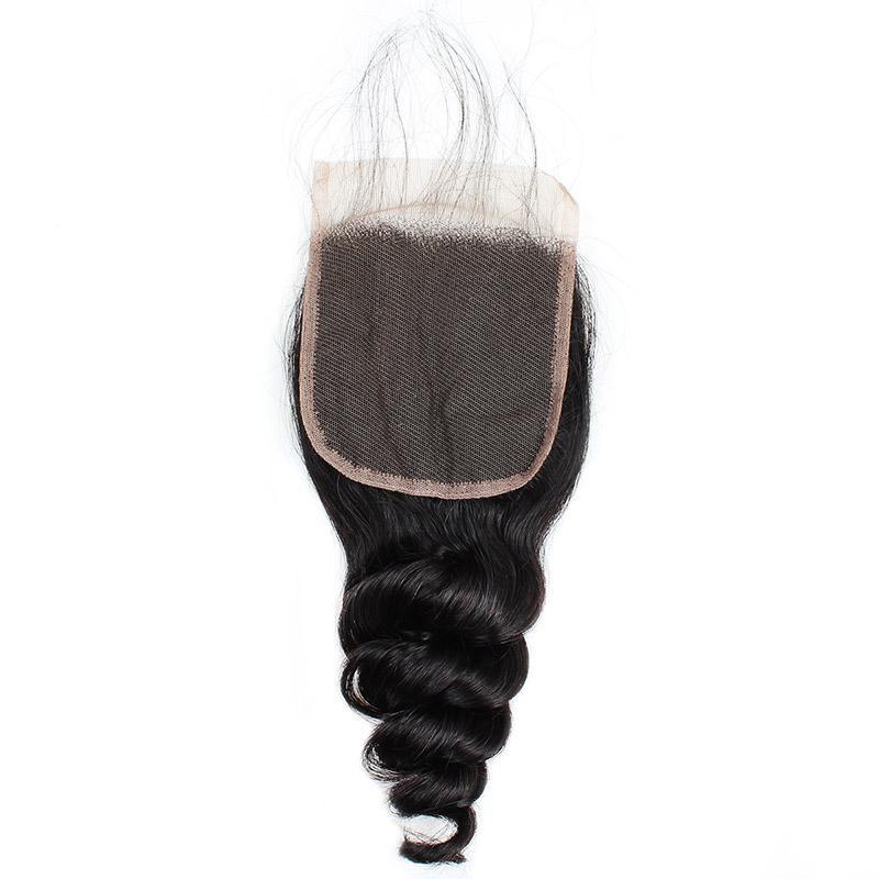 Eseewigs Peruvian Loose Wave Virgin Human Hair 4 Bundles With 4*4 Lace Closure