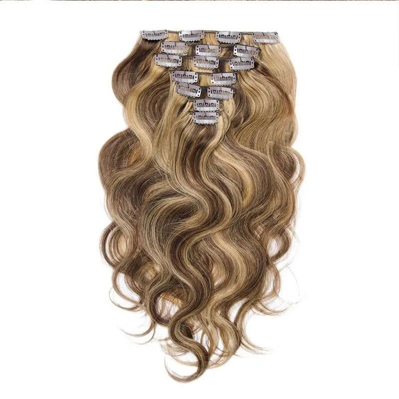 100g Natural Body Wave Clip In Hair Extension Highlight Color 7pcs