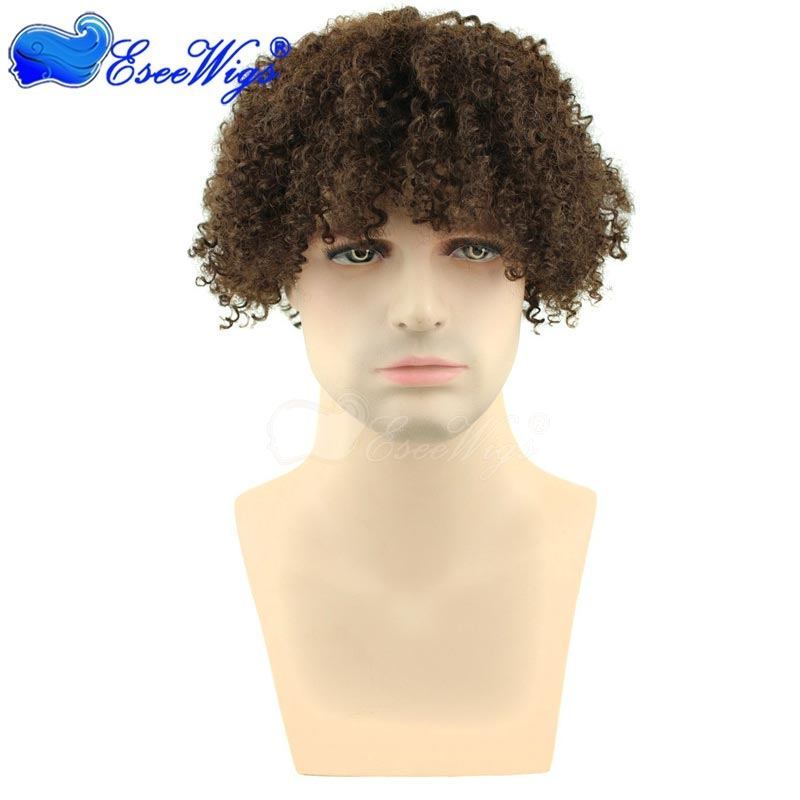 David Luiz Afro Kinky Curly Short Wig Brazilian Remy Human Hair 130% Density Short Wig for Toupee Hairpiece Men (Brown)