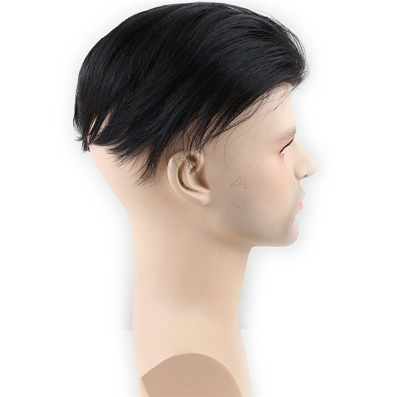 Best European Remy Human Hair Man Toupee Short Natural Black Replacement Hair Pieces Wigs for Men