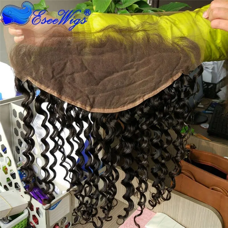 Ear To Ear Brazilian Lace Frontal Closure With Baby Hair 13X6 Top Grade 7A Deep Wave Natural Color Density 130%
