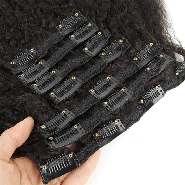 Human Hair Afron Kinky Straight Hair Clip In Hair Extensions Natural Color