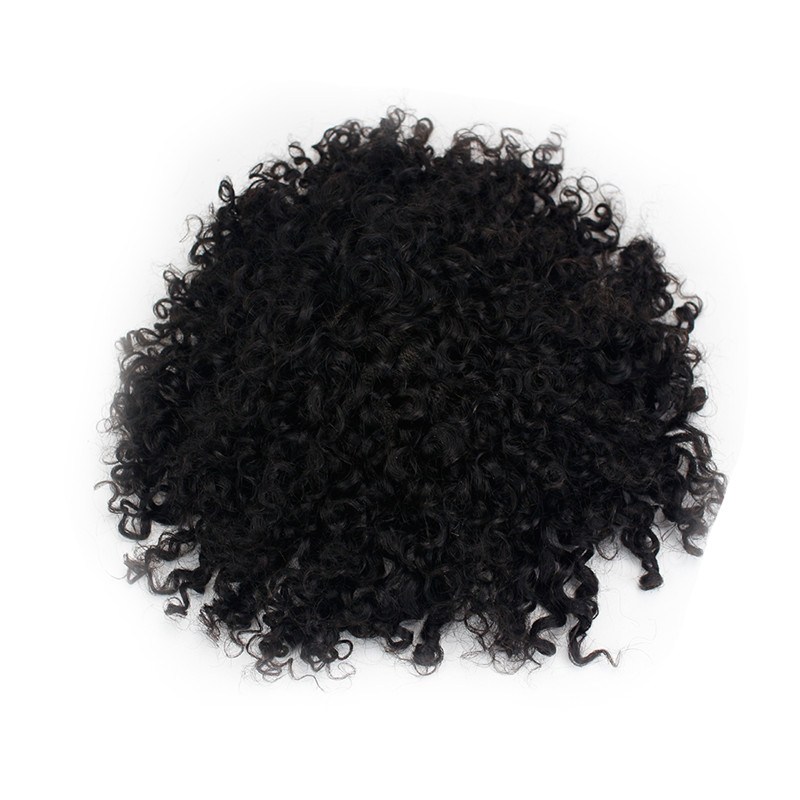 100% Human Hair Curly Natural Black Hair Replacement System Full Lace 9X7 Toupee For Men