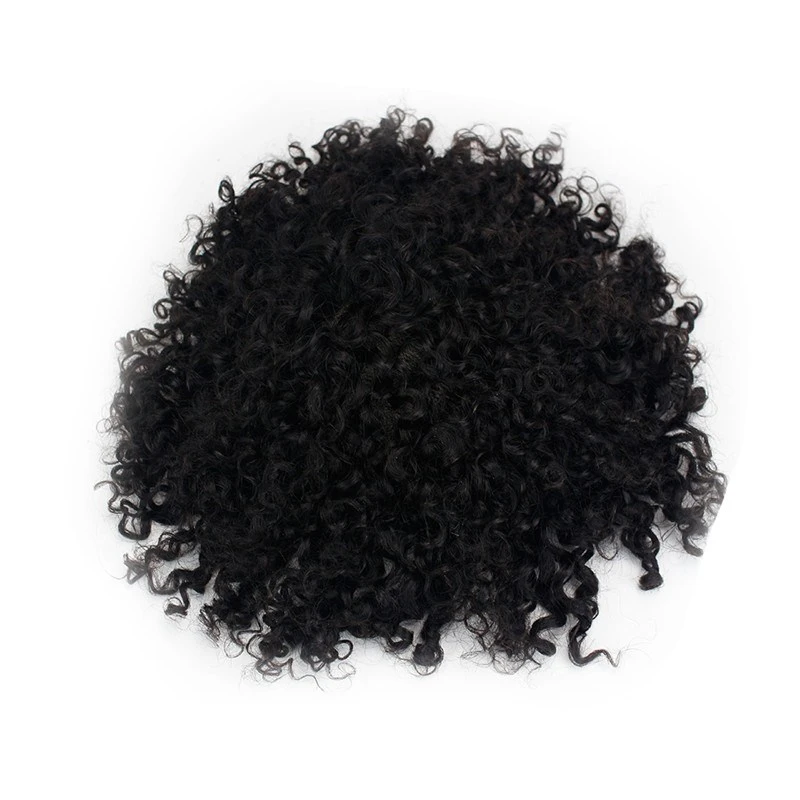 100% Human Hair Curly Natural Black Hair Replacement System Full Lace ...