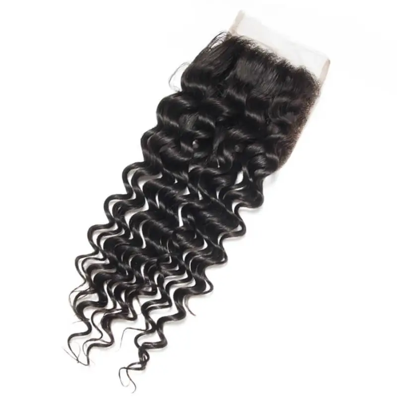 8A Unprocessed Peruvian Deep Wave Lace Closure 4*4 Natural Black Free Middle 3 Part Closures With Baby Hair