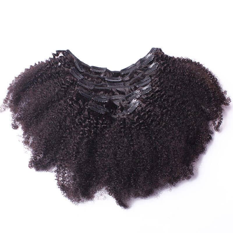Kinky Curly Clip in Human Hair Extensions Natural Brazilian Human Hair Full Head