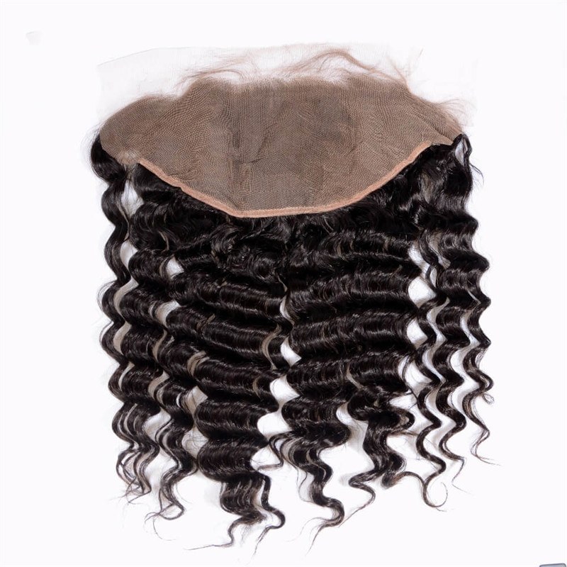 Lace Frontal Closure 13X6 Human Hair Peruvian Virgin Hair loose deep wave Natural color density 130% Bleached knots