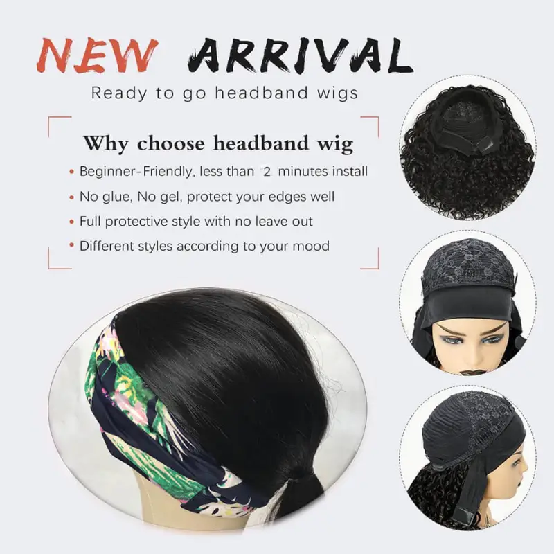 Curly Human Hair Wigs Brazilian Remy Hair HeadBand Wig Full Machine Made Half Wig Glueless 180 Density For Black Women