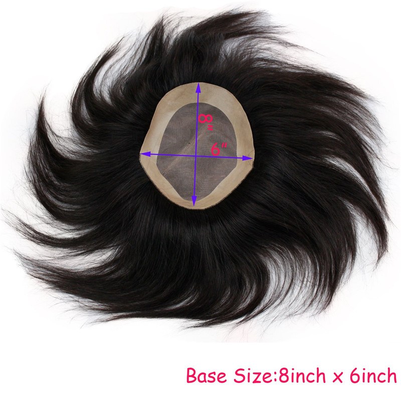 European Virgin Hair toupee 100% Human Hair Wigs For Men Hairpiece Swiss Mono Lace with PU Around Medium Density Nature Black Color 6X 8