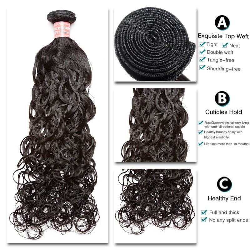 3 Bundles Indian Remy Human Hair Water Wet Wave Hair Weave Natural Color