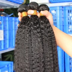 Indian Remy Human Hair Kinky Straight Hair Weave Natural Color 3 Bundles