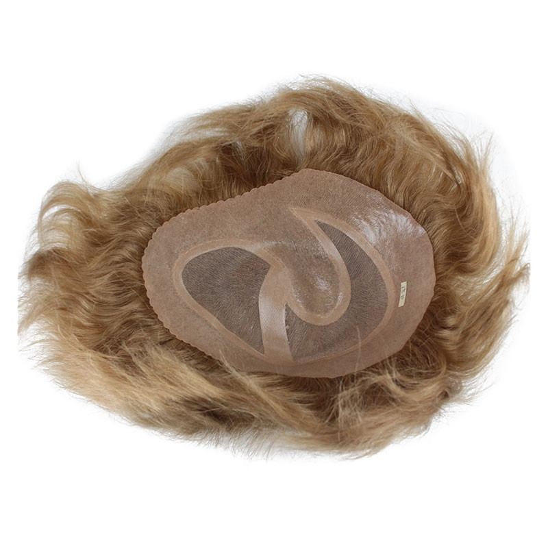 Men's Toupee 10×8 inch Real Human Hair 21# Color Thin Skin Hairpiece Hair Replacement System Monofilament Net Base for Men