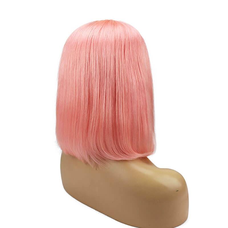 Cute Powder Light Pink Bob Lace Front Wig Short Best Real Human Hair Online For Sale