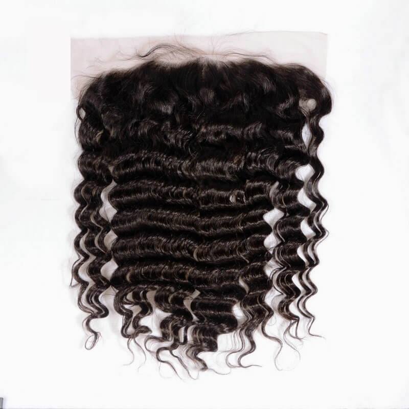 Lace Frontal Closure 13X6 Human Hair Peruvian Virgin Hair loose deep wave Natural color density 130% Bleached knots