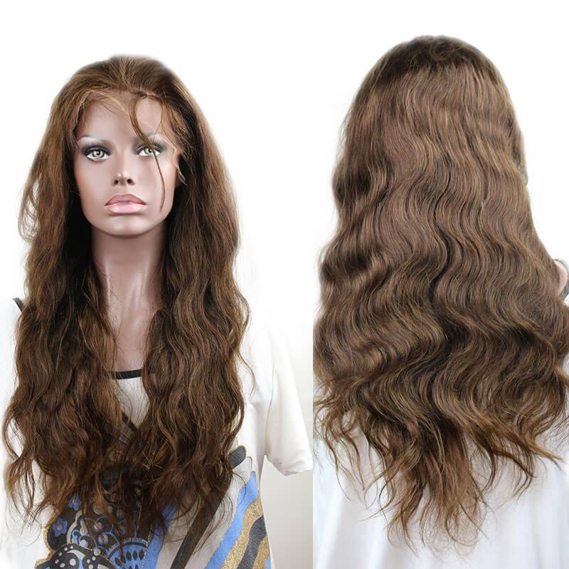 Human Hair Wigs Pre-Plucked Body Wave 300% Density Wig Natural Hair Line with Baby Hair #4 color