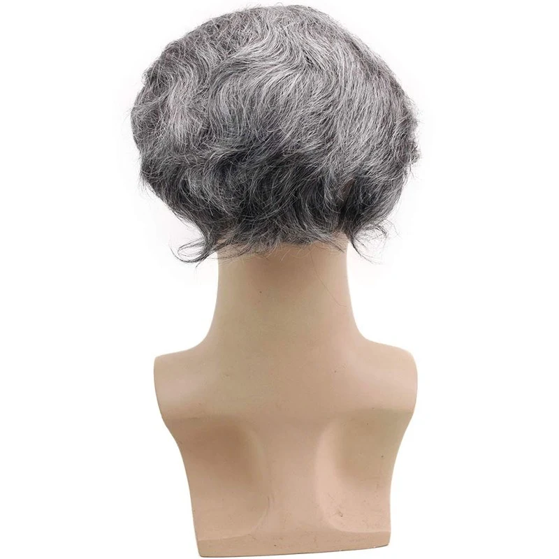 Real Human Hair Full Lace With Thin Skin Replacement for men 40% #1B Color Mixed 60% Grey Hair