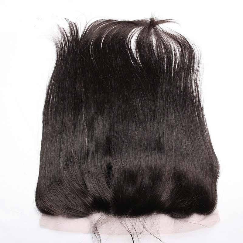 Natural Color Silk Straight Brazilian Human Hair Ear to Ear Lace Frontal Closure 13x4inchs