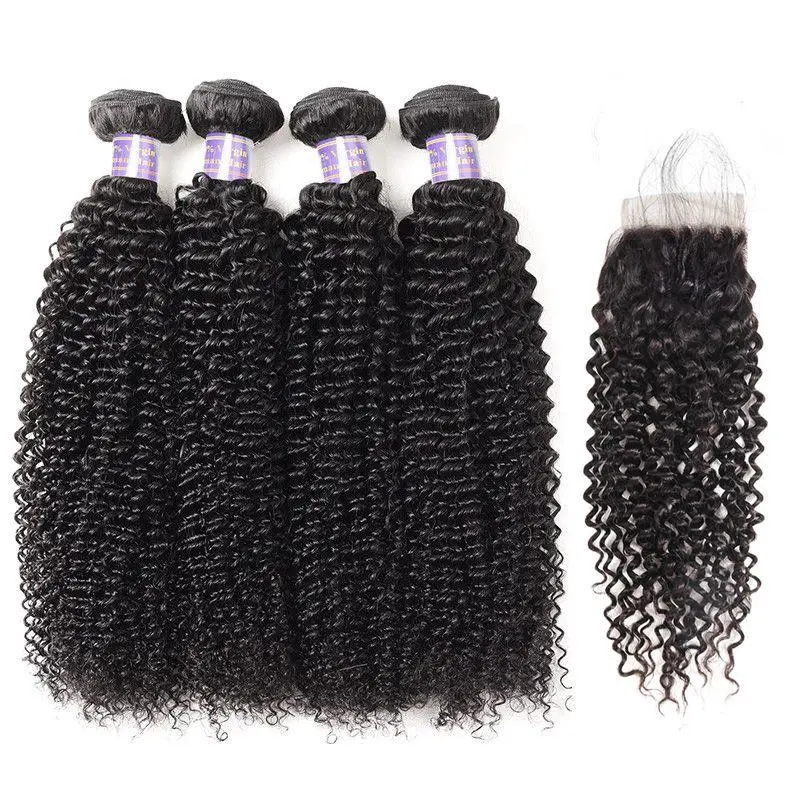 Brazilian Curly Wave 4 Bundles with 4*4 Lace Closure Virgin Hair