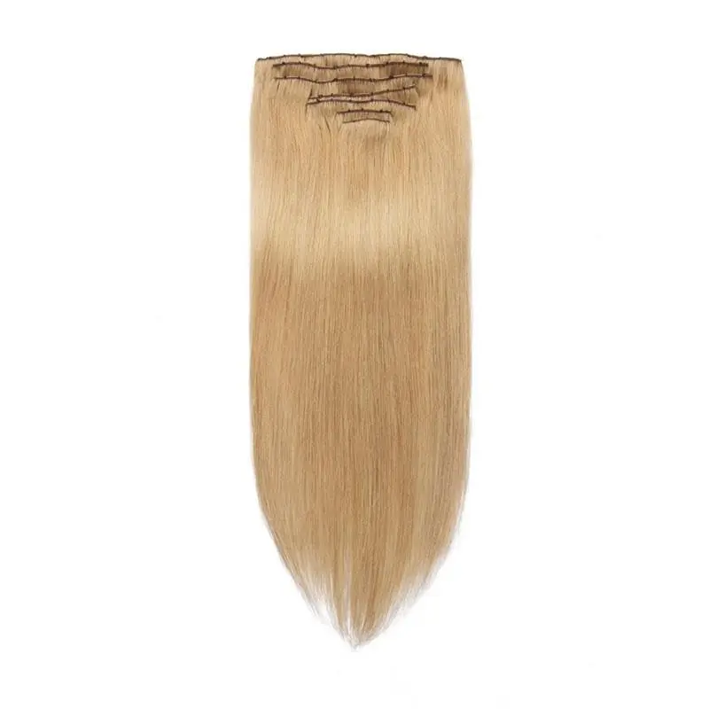 100g 7pcs Virgin Hair Clip in Extension Silky Straight Light Blonde Color