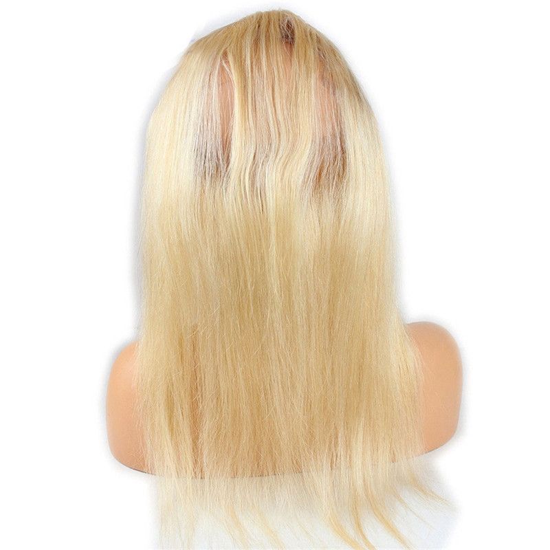 360 Lace Frontal Blonde #613 Silk Straight Brazilian Virgin Remy Human Hair Lace Band Frontal Closure Natural Hairline Bleached Knots with Baby Hair