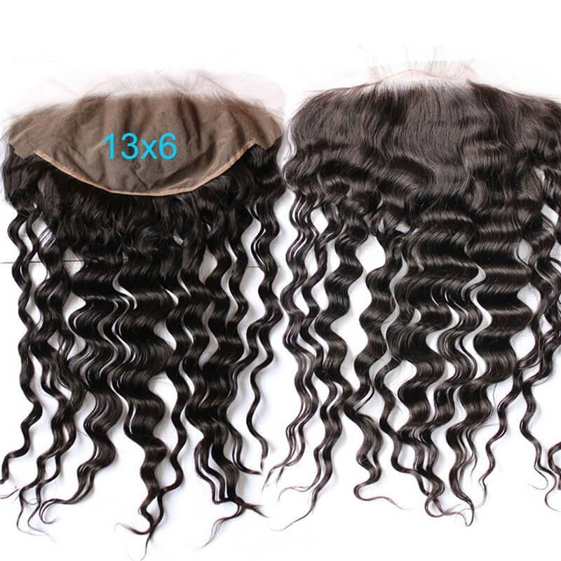 Pre Plucked Lace Frontal Closure 13X6 Human Hair Indian Virgin Hair loose deep wave Natural color density 130% Bleached knots