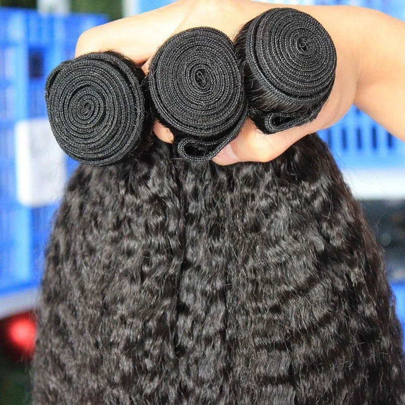 Indian Remy Human Hair Kinky Straight Hair Weave Natural Color 3 Bundles