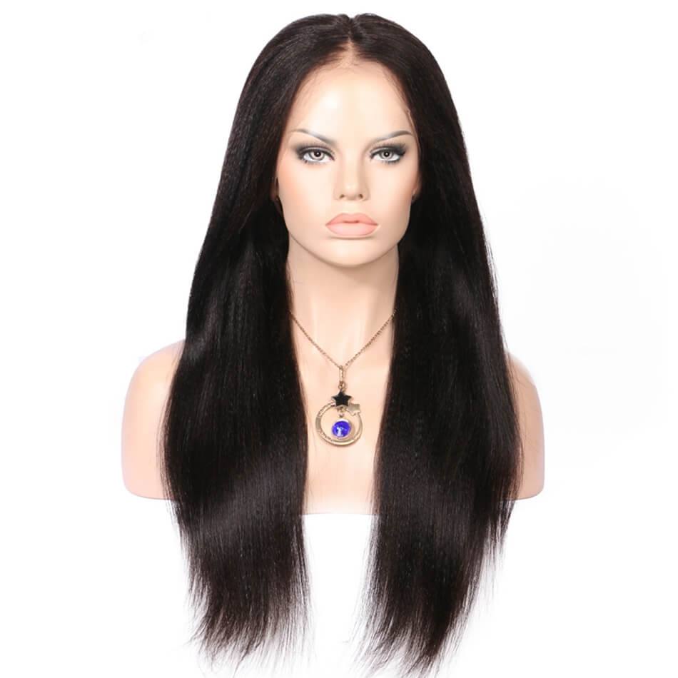 Light Yaki Straight 300% Density Lace Front Wig with Baby Hair Malaysian Virgin Hair  Human Hair Wig