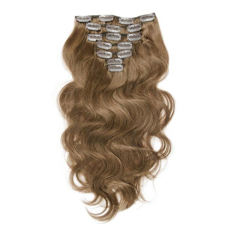 70g 7pcs Hair Extension Clip in Body Wave Ash Brown 8# 99J# Color